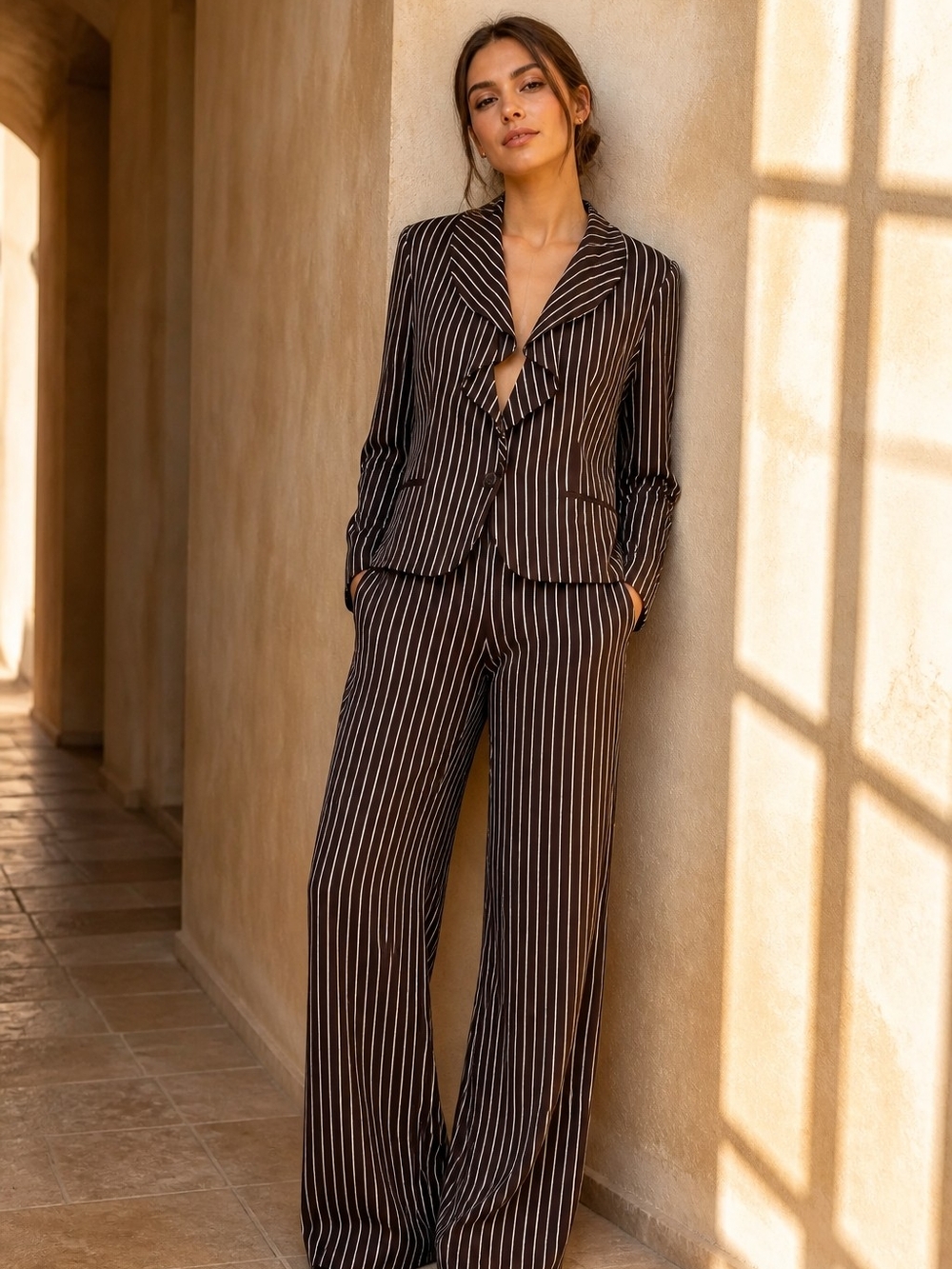 Vintage Ralph Lauren Collection Purple Label Silk Pinstripe Pantsuit Suit Sz 10